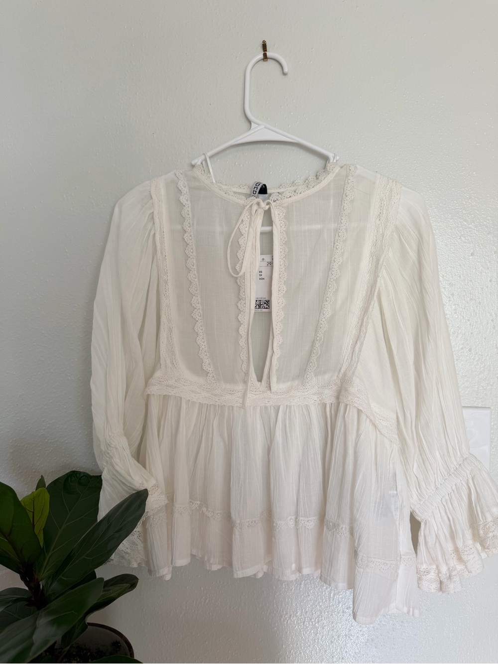 Boho Lace-Trim White Blouse